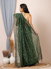 Laa Calcutta Bottle Green & Gold women sequence silk blend handloom saree