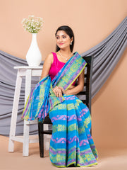 Laa Calcutta Blue & Multi pure cotton Taant saree