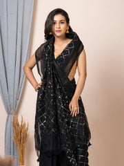 Laa Calcutta Black & Gold women sequence silk blend handloom saree