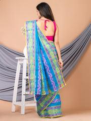 Laa Calcutta Blue & Multi pure cotton Taant saree