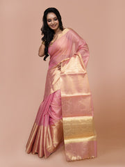 Laa Calcutta Pink zari woven Tissue Banarashi saree for women