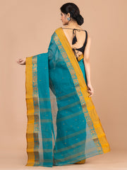 Green & Yellow pure cotton woven design taant saree