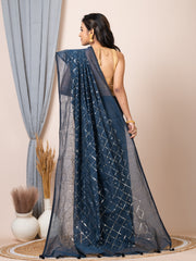 Laa Calcutta Grey & Gold women sequence silk blend handloom saree