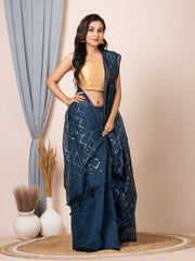 Laa Calcutta Grey & Gold women sequence silk blend handloom saree