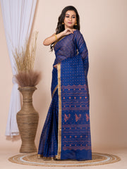 Laa Calcutta Blue & Copper printed pure cotton taant saree
