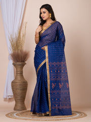 Laa Calcutta Blue & Copper printed pure cotton taant saree