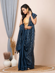 Laa Calcutta Grey & Gold women sequence silk blend handloom saree