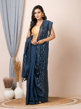 Laa Calcutta Grey & Gold women sequence silk blend handloom saree