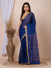 Laa Calcutta Blue & Copper printed pure cotton taant saree
