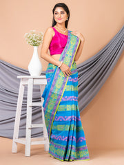 Laa Calcutta Blue & Multi pure cotton Taant saree