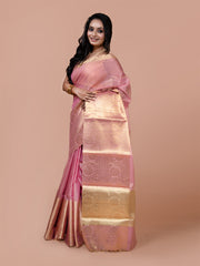 Laa Calcutta Pink zari woven Tissue Banarashi saree for women