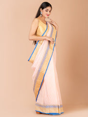Peach & Blue pure cotton woven design taant saree