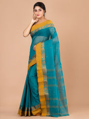 Green & Yellow pure cotton woven design taant saree