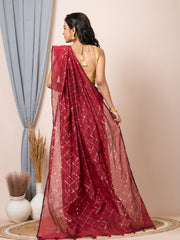 Laa Calcutta Maroon & Gold women sequence silk blend handloom saree