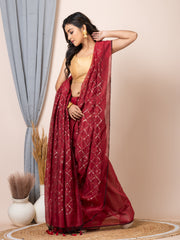 Laa Calcutta Maroon & Gold women sequence silk blend handloom saree