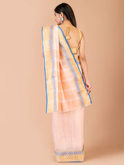 Peach & Blue pure cotton woven design taant saree