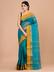 Green & Yellow pure cotton woven design taant saree