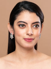 Silver & White Floral shape Drop earrings