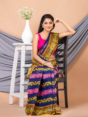 Laa Calcutta Navy Blue & Multi pure cotton Taant saree