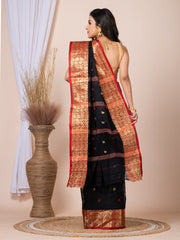 Laa Calcutta Black & Maroon women pure cotton Taant saree