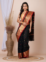 Laa Calcutta Black & Maroon women pure cotton Taant saree