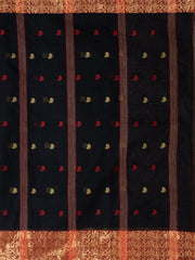 Laa Calcutta Black & Maroon women pure cotton Taant saree