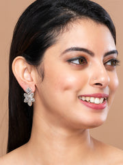Silver & White Floral shape Drop earrings