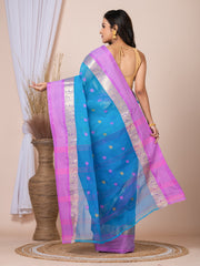 Laa Calcutta Blue & Pink women pure cotton Taant saree