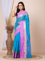 Laa Calcutta Blue & Pink women pure cotton Taant saree