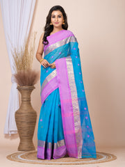 Laa Calcutta Blue & Pink women pure cotton Taant saree