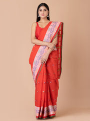 Red & Multi pure cotton taant saree