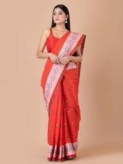 Red & Multi pure cotton taant saree