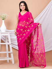 Pink & Golden Floral design Handloom saree