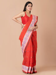 Red & Multi pure cotton taant saree