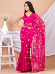 Pink & Golden Floral design Handloom saree