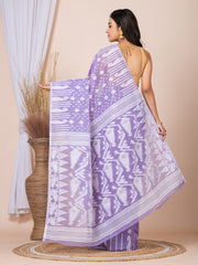 Laa Calcutta Lavender & White Woven jamdani saree