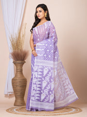Laa Calcutta Lavender & White Woven jamdani saree