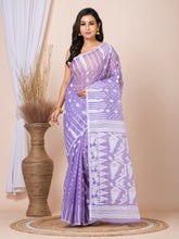 Laa Calcutta Lavender & White Woven jamdani saree