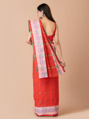 Red & Multi pure cotton taant saree