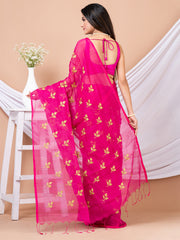 Pink & Golden Floral design Handloom saree