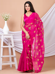 Pink & Golden Floral design Handloom saree