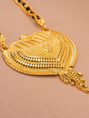 Gold-Plated Black Beaded Long Chain Mangalsutra