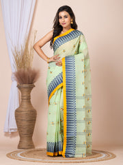Laa Calcutta Green & Navy Blue women pure cotton Taant saree