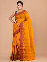 Yellow & Maroon pure cotton woven design taant saree
