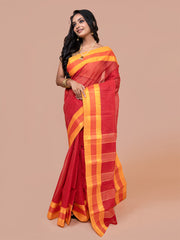 Laa Calcutta Red & Yellow pure cotton stripe design taant saree for women