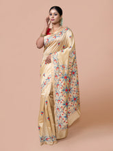 House of Arli Beige & Multi silk blend embroidered kantha work saree for women