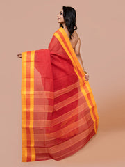 Laa Calcutta Red & Yellow pure cotton stripe design taant saree for women