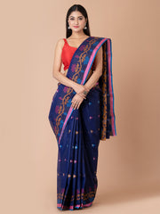 Navy Blue & Multi pure cotton taant saree