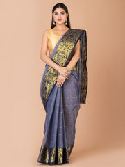 Grey & Golden pure cotton woven design taant saree