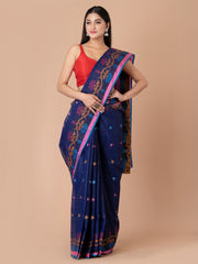 Navy Blue & Multi pure cotton taant saree